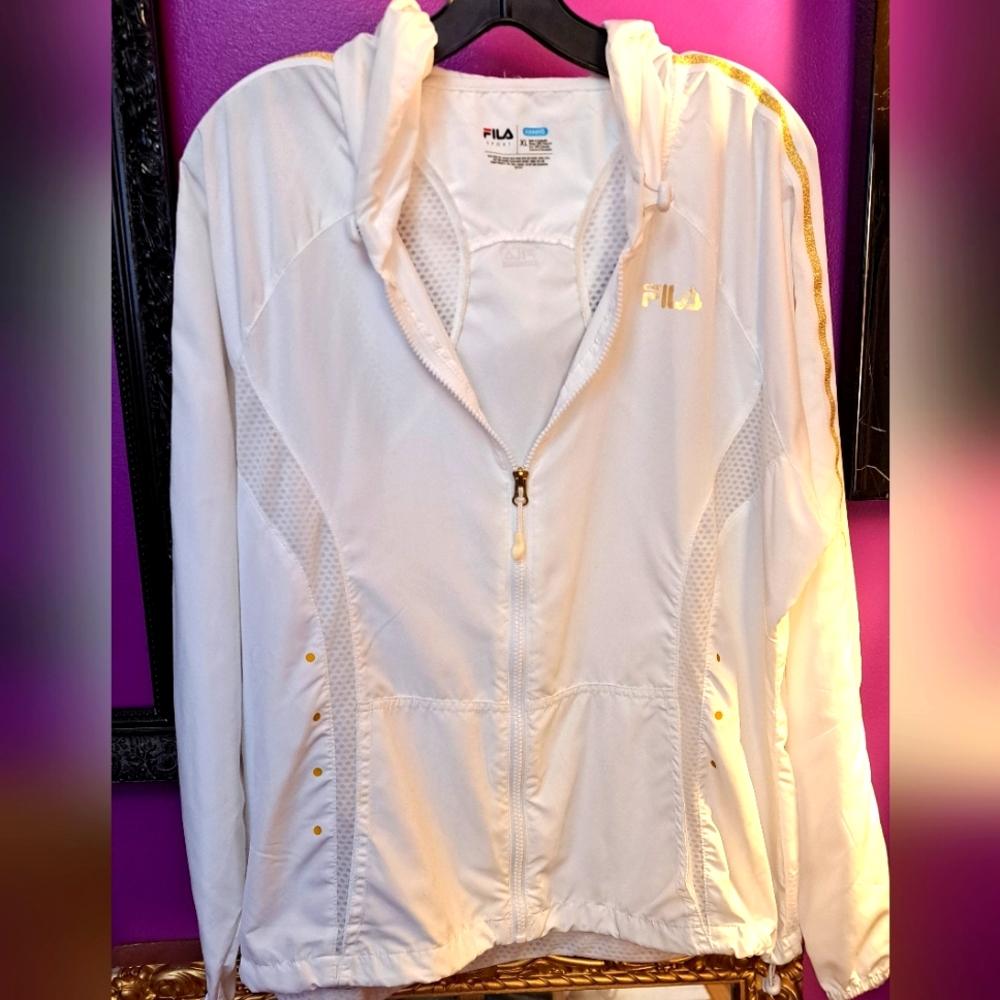 Fila White Nylon Zip-Up Jacket. XL.